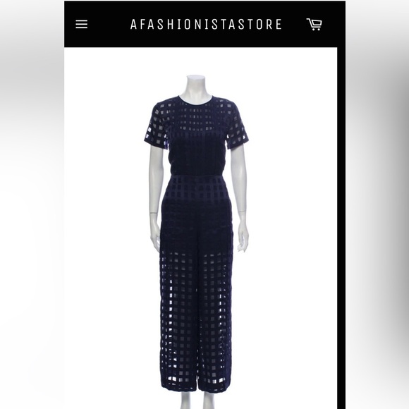 Diane Von Furstenberg elegant checkered, overlay Navy jumpsuit! Size 8 Medium - Picture 8 of 17